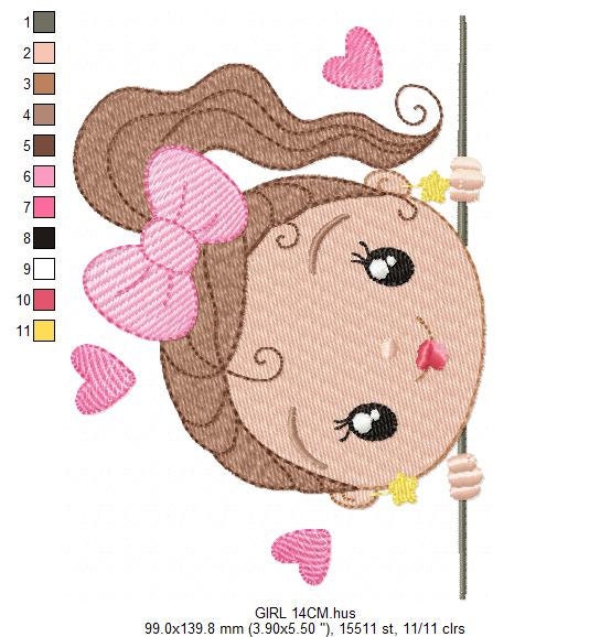 Peek a boo girl embroidery design - Princess machine embroidery pattern - Children file - Instant digital download pes jef dst vp3 hus