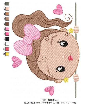 Peek a boo girl embroidery design - Princess machine embroidery pattern - Children file - Instant digital download pes jef dst vp3 hus