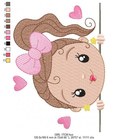 Peek a boo girl embroidery design - Princess machine embroidery pattern - Children file - Instant digital download pes jef dst vp3 hus