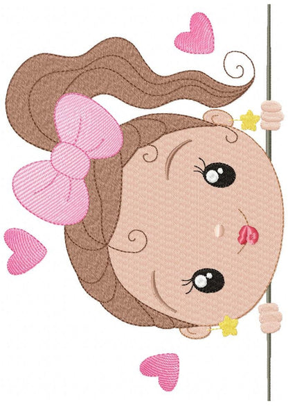 Peek a boo girl embroidery design - Princess machine embroidery pattern - Children file - Instant digital download pes jef dst vp3 hus