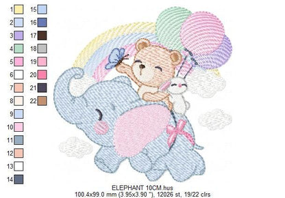 Elephant embroidery designs - Animal embroidery design machine embroidery pattern - Baby girl embroidery file - kid embroidery Towel pillow