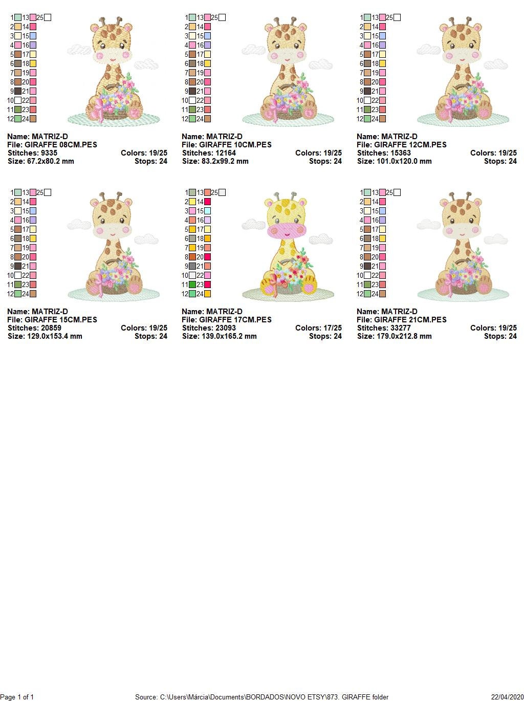 Giraffe embroidery design - Giraffe with scarf and flowers machine embroidery pattern - Baby girl animal file - Instant digital download pes