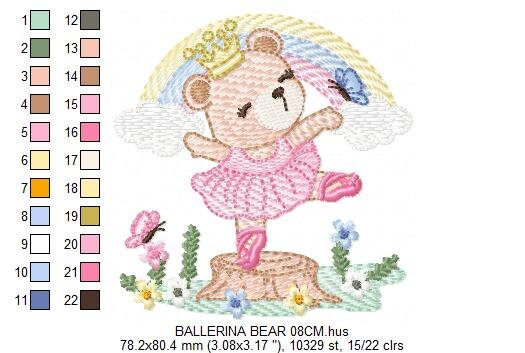 Bear embroidery designs - Ballerina embroidery design machine embroidery pattern - Baby girl embroidery file - Ballerina bear with rainbow