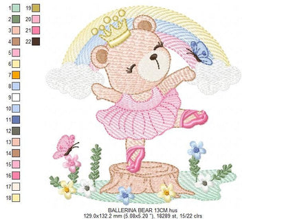 Bear embroidery designs - Ballerina embroidery design machine embroidery pattern - Baby girl embroidery file - Ballerina bear with rainbow