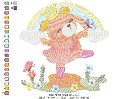 Bear embroidery designs - Ballerina embroidery design machine embroidery pattern - Baby girl embroidery file - Ballerina bear with rainbow