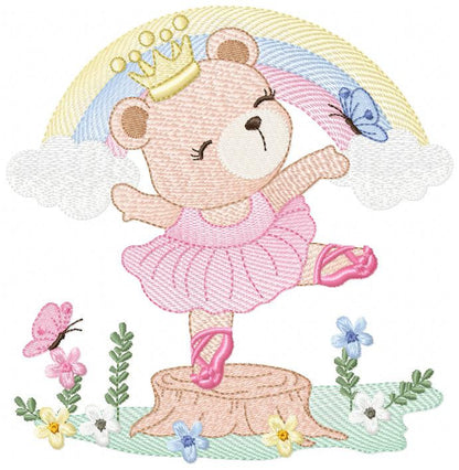 Bear embroidery designs - Ballerina embroidery design machine embroidery pattern - Baby girl embroidery file - Ballerina bear with rainbow