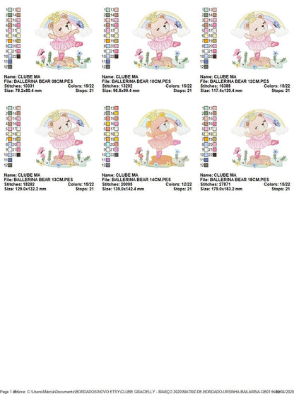 Bear embroidery designs - Ballerina embroidery design machine embroidery pattern - Baby girl embroidery file - Ballerina bear with rainbow