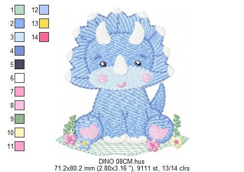 Dinosaur embroidery designs - Dino embroidery design machine embroidery pattern - instant download - Baby boy embroidery file Triceratops