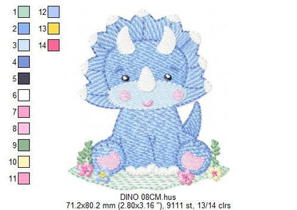 Dinosaur embroidery designs - Dino embroidery design machine embroidery pattern - instant download - Baby boy embroidery file Triceratops