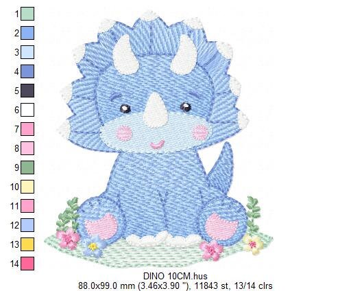 Dinosaur embroidery designs - Dino embroidery design machine embroidery pattern - instant download - Baby boy embroidery file Triceratops