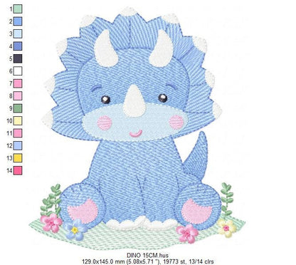 Dinosaur embroidery designs - Dino embroidery design machine embroidery pattern - instant download - Baby boy embroidery file Triceratops