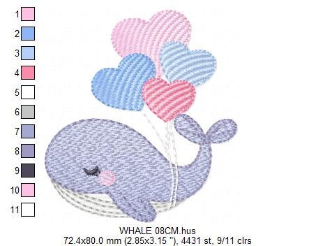 Whale embroidery designs - Animal embroidery design machine embroidery pattern - Whale with balloons embroidery file - instant download pes