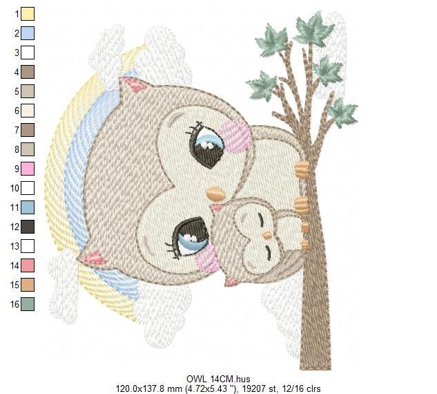 Owl embroidery design - Owl family embroidery design machine embroidery pattern - Baby boy embroidery file - digital download bird with baby
