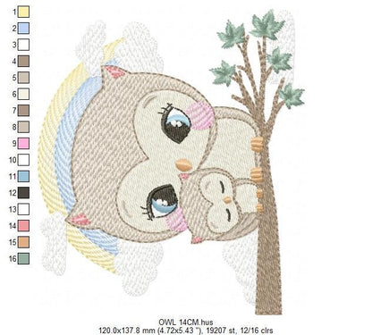Owl embroidery design - Owl family embroidery design machine embroidery pattern - Baby boy embroidery file - digital download bird with baby