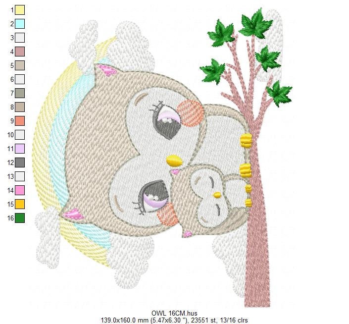 Owl embroidery design - Owl family embroidery design machine embroidery pattern - Baby boy embroidery file - digital download bird with baby