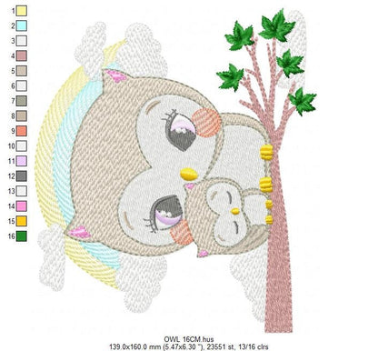 Owl embroidery design - Owl family embroidery design machine embroidery pattern - Baby boy embroidery file - digital download bird with baby