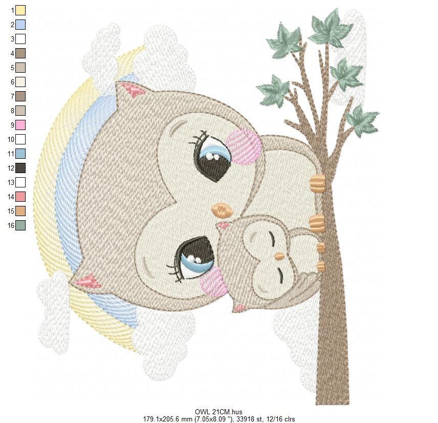 Owl embroidery design - Owl family embroidery design machine embroidery pattern - Baby boy embroidery file - digital download bird with baby