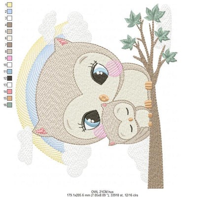 Owl embroidery design - Owl family embroidery design machine embroidery pattern - Baby boy embroidery file - digital download bird with baby