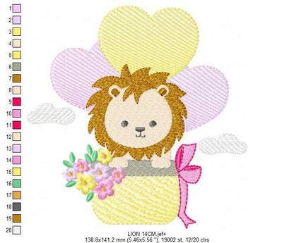Lion embroidery designs - Safari wild animal with balloons machine embroidery pattern - Baby boy file - Instant digital download pes jef dst Marcia Embroidery