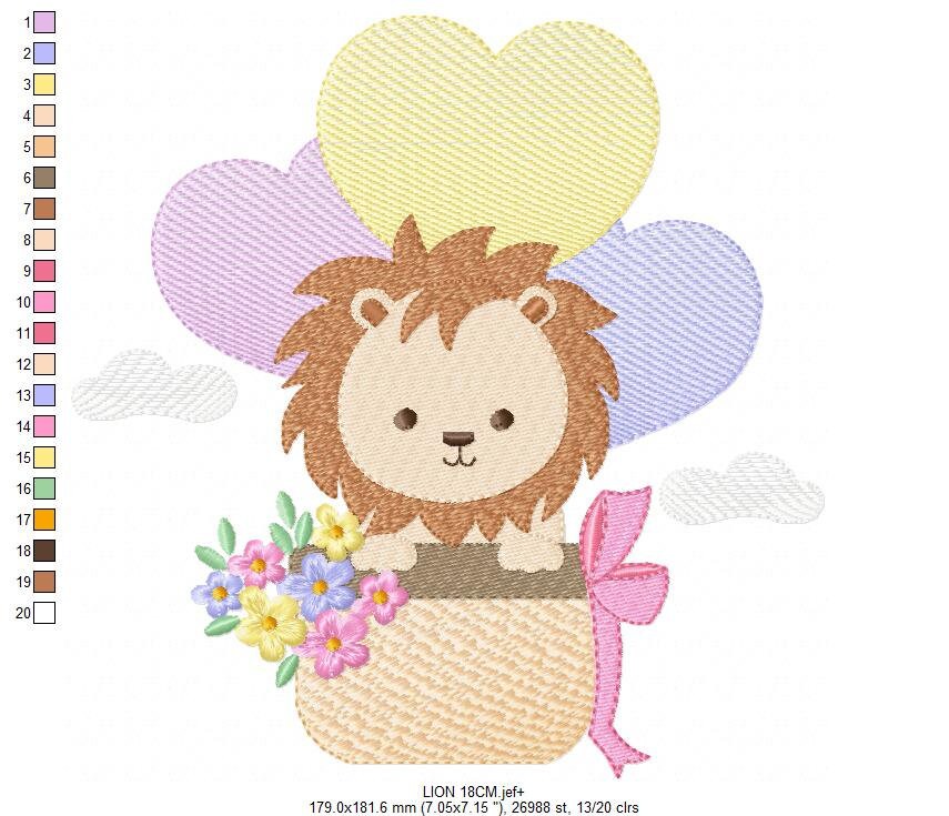Lion embroidery designs - Safari wild animal with balloons machine embroidery pattern - Baby boy file - Instant digital download pes jef dst Marcia Embroidery