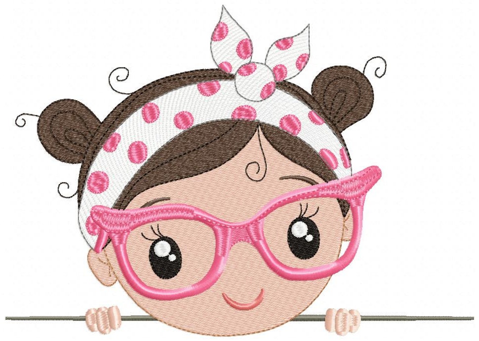 Peek a boo Girl with glasses embroidery designs - Baby girl machine embroidery pattern file - Young Lady Towel file - Instant download pes