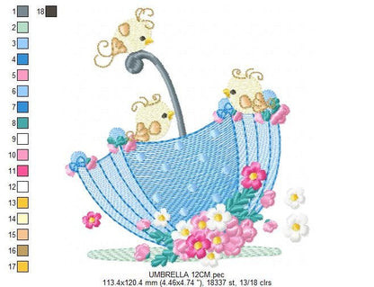 Umbrella with birds embroidery designs - Umbrella embroidery design machine embroidery pattern - baby girl embroidery file instant download