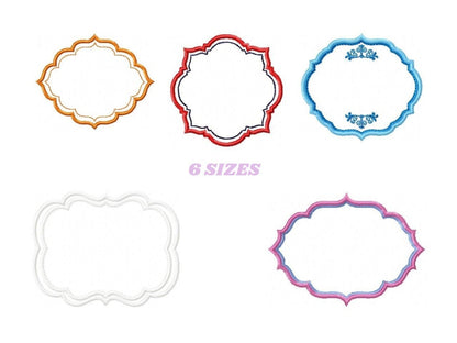Frame embroidery designs set - Frame Applique Design Machine embroidery pattern - Monogram frame shape tag embroidery file instant download