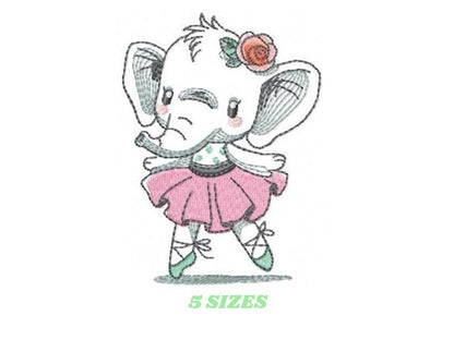 Elephant embroidery designs - Animal embroidery design machine embroidery pattern - Baby girl embroidery file - rippled elephant ballerina