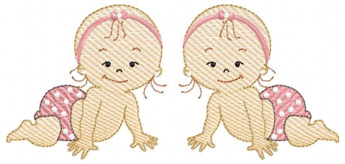 Baby girl embroidery design - Twin sisters with diapers machine embroidery pattern - Toddler file - Instant digital download pes jef dst hus