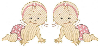 Baby girl embroidery design - Twin sisters with diapers machine embroidery pattern - Toddler file - Instant digital download pes jef dst hus