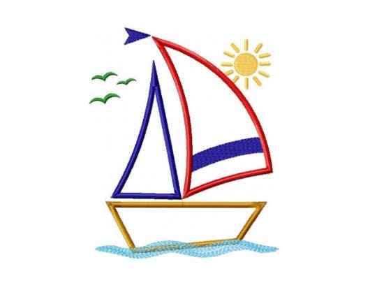 Boat embroidery designs - Sailboat applique machine embroidery pattern - Ocean Nautical file - Instant digital download pes jef dst hus vp3