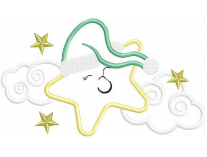 Star with cloud embroidery designs - Sleeping Star embroidery design machine embroidery pattern - Star applique design - kid embroidery file