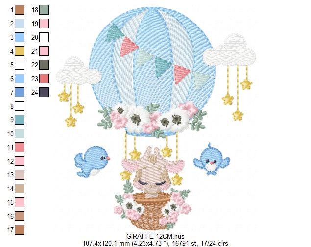 Giraffe embroidery design - Hot Air Balloon embroidery designs machine embroidery pattern - Baby girl embroidery file - Giraffe with birds
