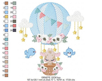 Giraffe embroidery design - Hot Air Balloon embroidery designs machine embroidery pattern - Baby girl embroidery file - Giraffe with birds