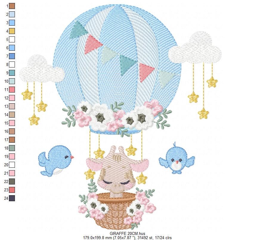 Giraffe embroidery design - Hot Air Balloon embroidery designs machine embroidery pattern - Baby girl embroidery file - Giraffe with birds