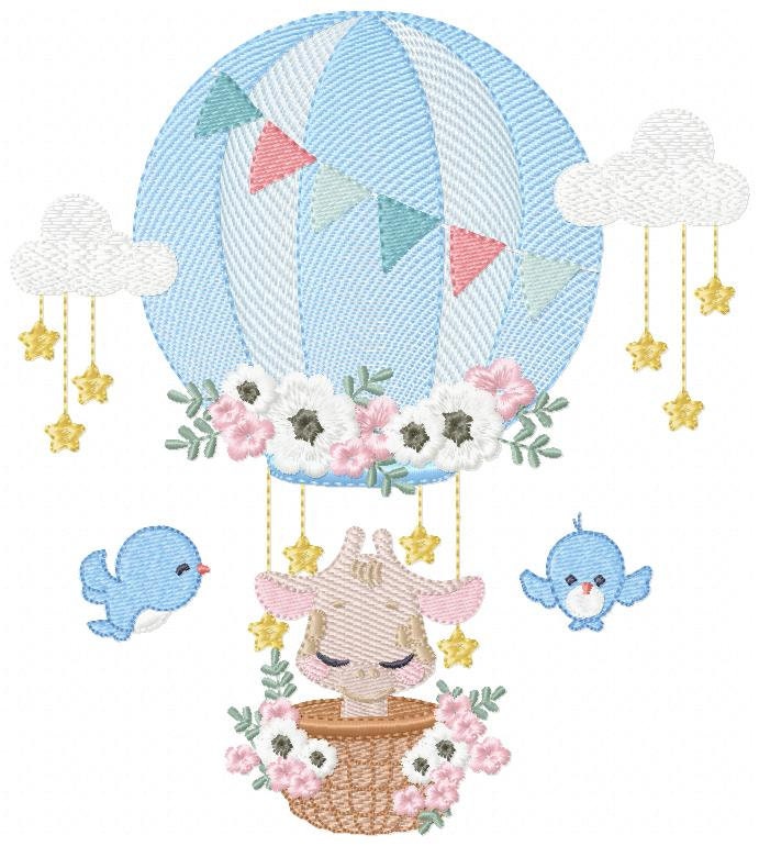 Giraffe embroidery design - Hot Air Balloon embroidery designs machine embroidery pattern - Baby girl embroidery file - Giraffe with birds