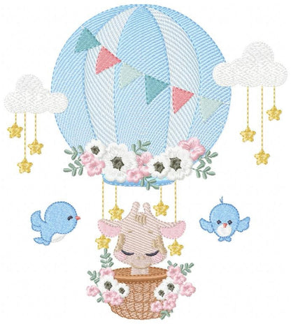 Giraffe embroidery design - Hot Air Balloon embroidery designs machine embroidery pattern - Baby girl embroidery file - Giraffe with birds
