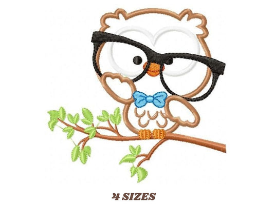 Owl embroidery design - Owl with glasses embroidery design machine embroidery pattern - Teacher embroidery file - bird owl applique design