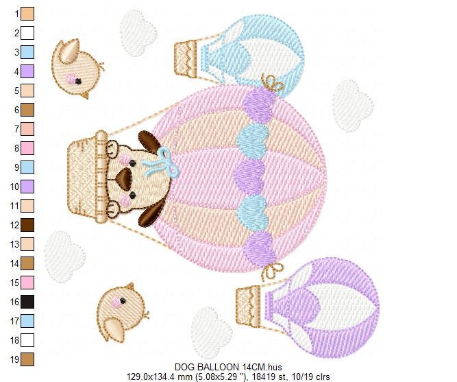 Dog embroidery designs - Hot air balloon embroidery design machine embroidery pattern - Animal embroidery file - instant download baby girl