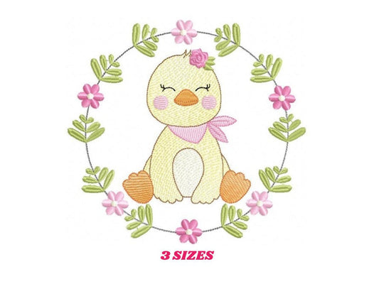 Duck embroidery design - Baby girl embroidery designs machine embroidery pattern - animal embroidery file - duck flowers instant download