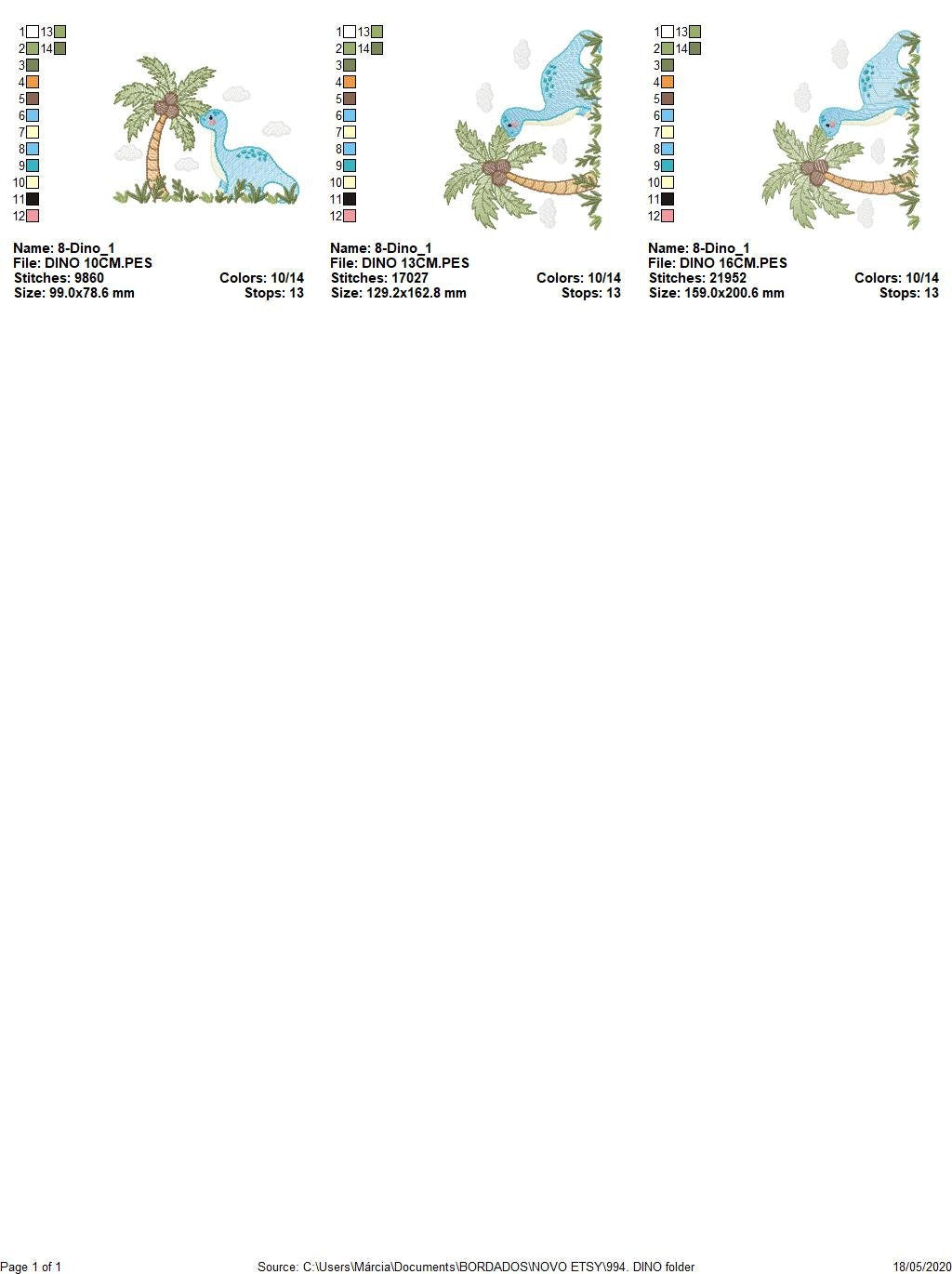 Dinosaur embroidery designs - Dino embroidery design machine embroidery pattern - Baby boy embroidery file Brontosaurus Design digital file