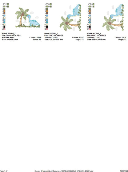 Dinosaur embroidery designs - Dino embroidery design machine embroidery pattern - Baby boy embroidery file Brontosaurus Design digital file