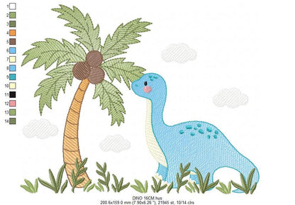 Dinosaur embroidery designs - Dino embroidery design machine embroidery pattern - Baby boy embroidery file Brontosaurus Design digital file