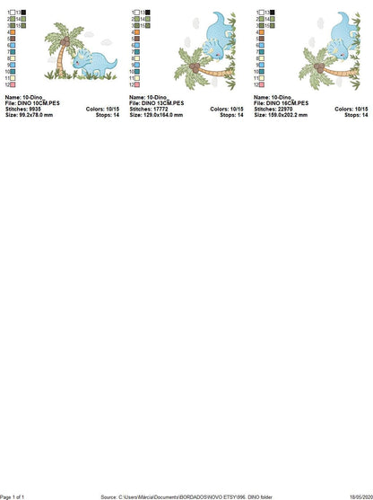 Dinosaur embroidery designs - Dino embroidery design machine embroidery pattern - Baby boy embroidery file Triceratops Design digital file