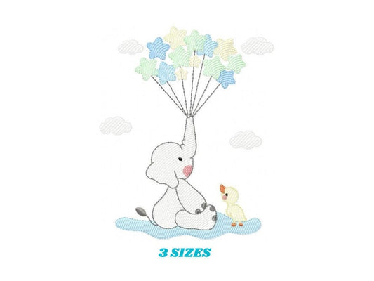 Elephant with stars balloons embroidery designs - Safari Wild Animal machine embroidery pattern - Baby boy file - Instant digital download