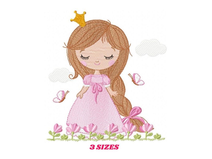 Baby girl embroidery designs - Princess embroidery design machine embroidery pattern - girl with flower embroidery file - instant download