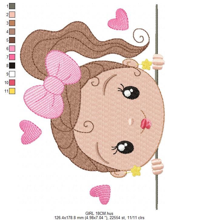 Peek a boo girl embroidery design - Princess machine embroidery pattern - Children file - Instant digital download pes jef dst vp3 hus