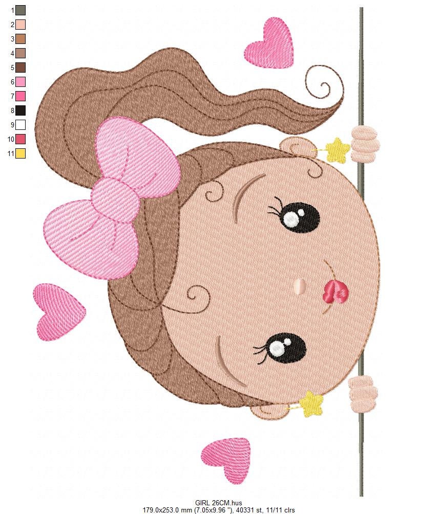 Peek a boo girl embroidery design - Princess machine embroidery pattern - Children file - Instant digital download pes jef dst vp3 hus