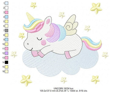 Unicorn embroidery designs - Rainbow Unicorn Cloud machine embroidery pattern - Fantasy Magical - Instant digital download pes jef dst hus