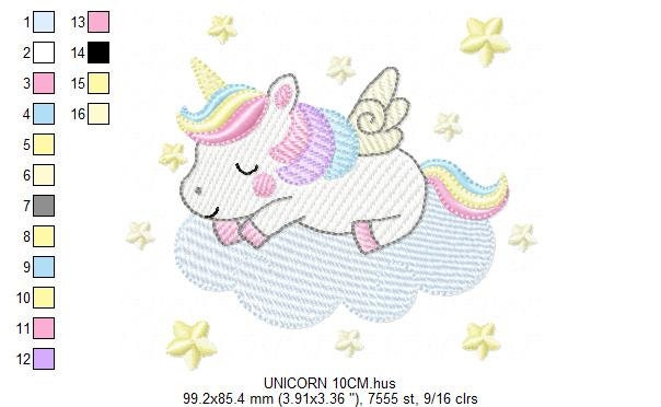Unicorn embroidery designs - Rainbow Unicorn Cloud machine embroidery pattern - Fantasy Magical - Instant digital download pes jef dst hus